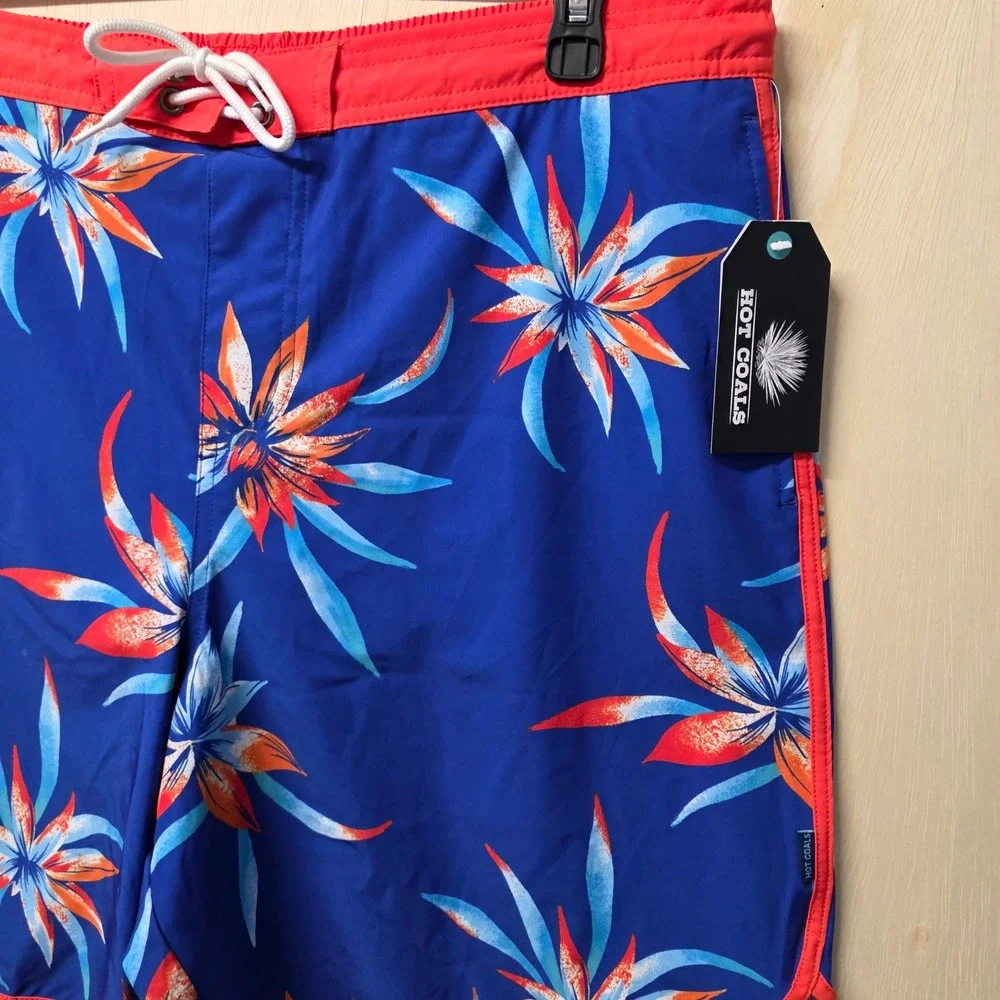 Hot Coals Mens Swim Shorts XL Blue Orange‎ Floral Tropical Quick Dry UPF 50+ New